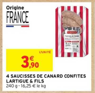 4 saucisses de canard confites lartigue & fils