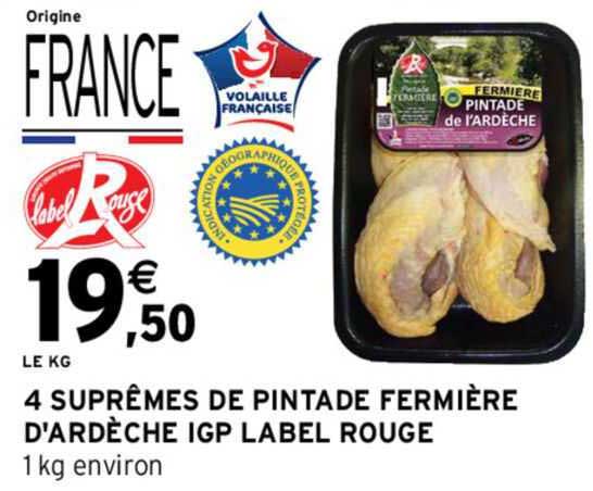 4 suprêmes de pintade fermière d'ardèche igp label rouge