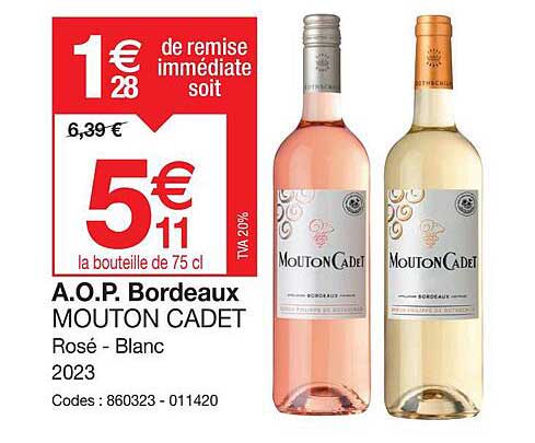 a.o.p. bordeaux mouton cadet - rosé - blanc