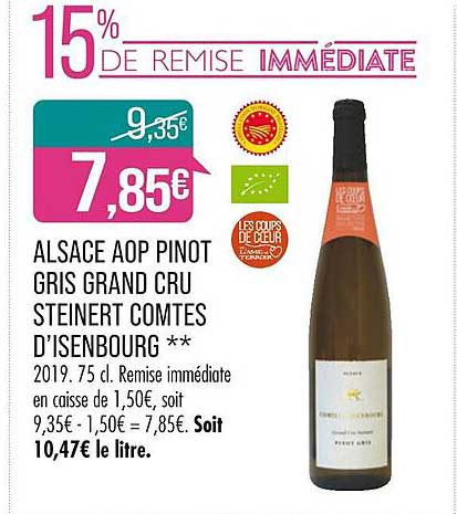 alsace aop pinot gris grand cru steinert comtés d'isenbourg