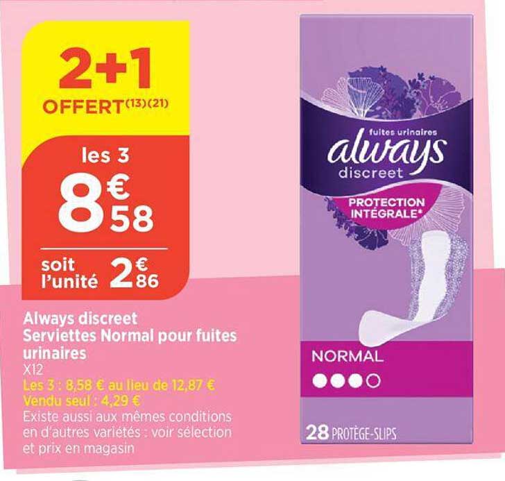 always discreet serviettes normal pour fuites urinaires