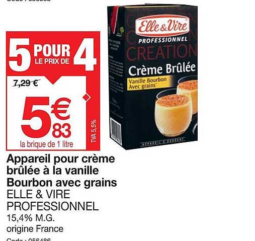 appareil pour crème brûlée à la vanille bourbon avec grains elle & vire professionnel