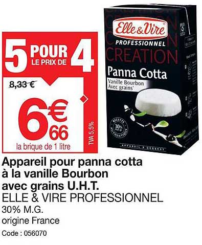 appareil pour panna cotta à la vanille bourbon avec grains u.h.t. elle & vire professionnel