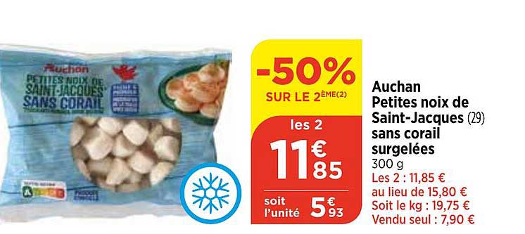auchan petites nois de saint-jacques sans corail surgelées