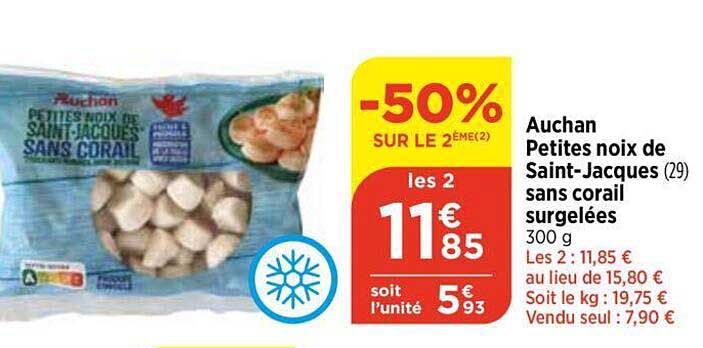auchan petites noix de saint-jacques sans corail surgelées