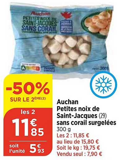 auchan petites noix de saint-jacques sans corail surgelées