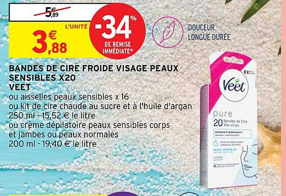 bandes de cire froide visage peaux sensibles x20 veet