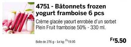 bâtonnets frozen yogurt framboise 6 pcs