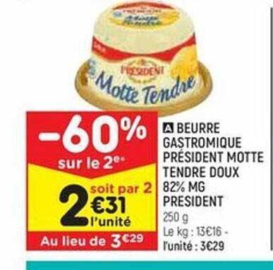 beurre gastronomique président motte tendre doux 82% mg président