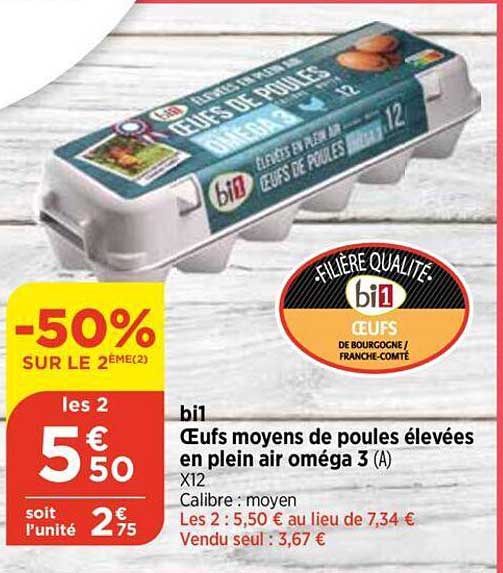 bi1 œufs moyens de poules élevées en plein air oméga 3 x12