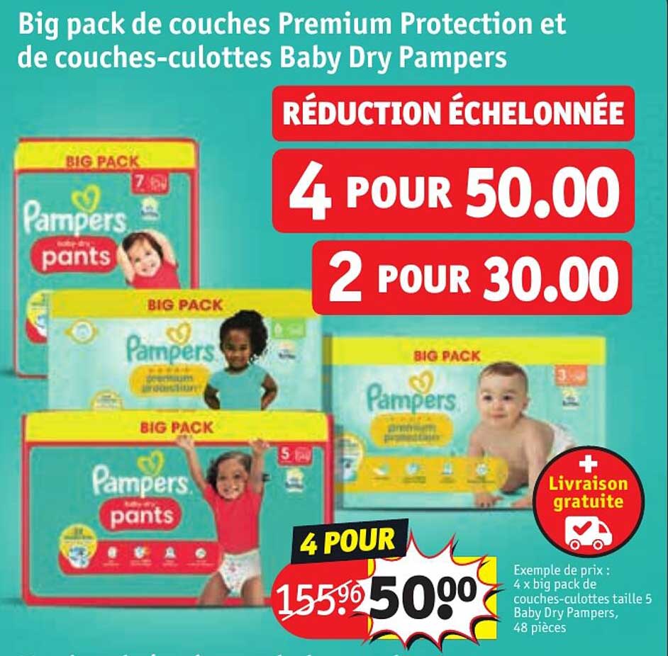 big pack de couches premium protection et de couches-culottes baby dry pampers