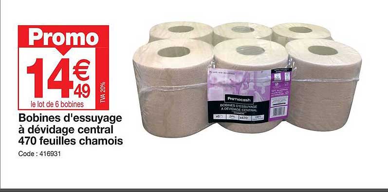 bobines d'essuyage à dévidage central 470 feuilles chamois