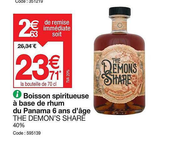 boisson spiritueuse à base de rhum du panama 6 ans d'âge the demon's share 40%