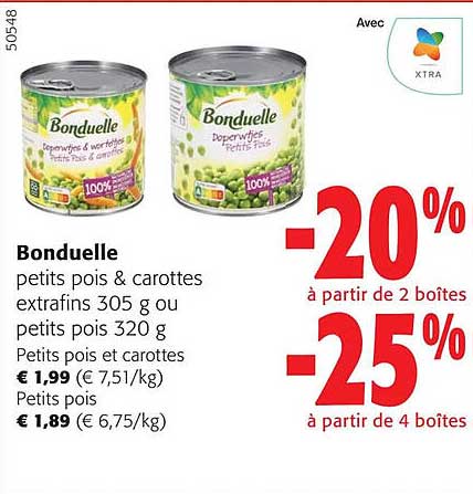 bonduelle petits pois & carottes extrafins ou petits pois