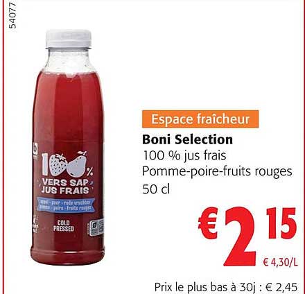 Boni Sélection 100% Jus Frais Pomme-poire-fruits Rouges