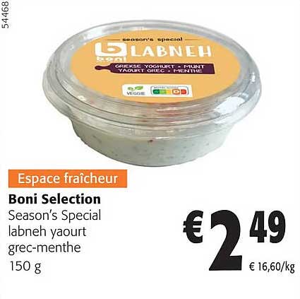 boni selection season's special labneh yaourt grec-menthe