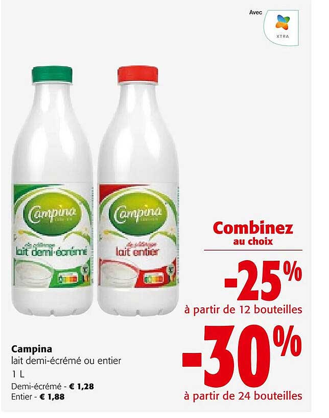 campina lait demi-écrémé ou entier