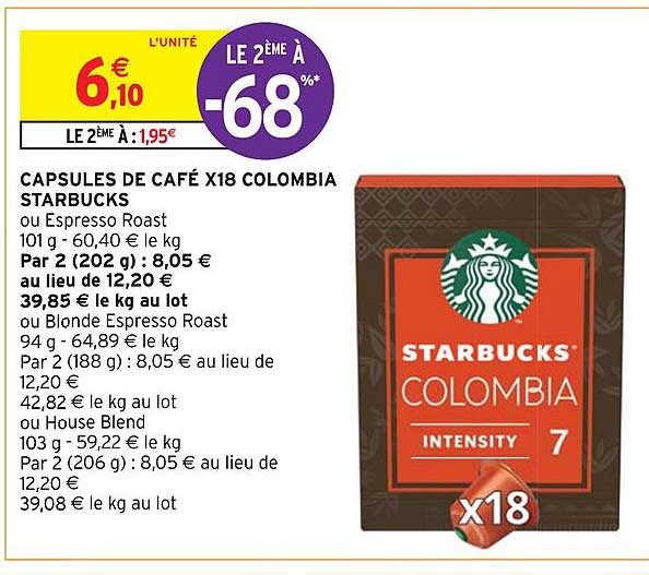 capsules de café x18 colombia starbucks