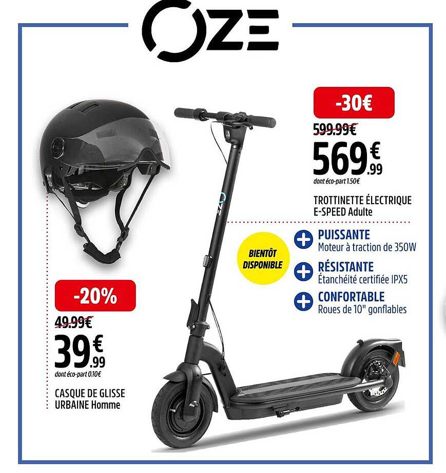 casque de glisse urbaine homme, trottinette électrique e-speed adulte oze