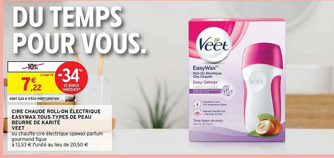 cire chaude roll-on électrique easywax tous types de peau beurre de karité veet