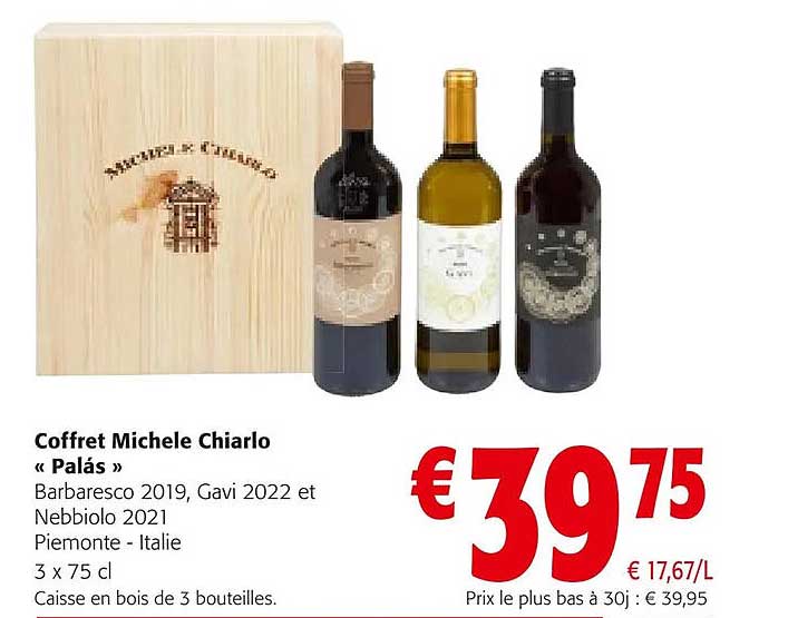 coffret michele chiarlo «palás» barbaresco 2019, gavi 2022 et nebbiolo 2021