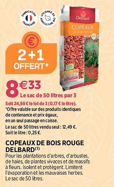 copeaux de bois rouge delbard