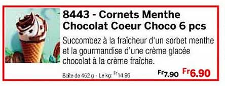 cornets menthe chocolat cœur choco 6 pcs