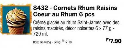 cornets rhum raisins cœur au rhum 6 pcs