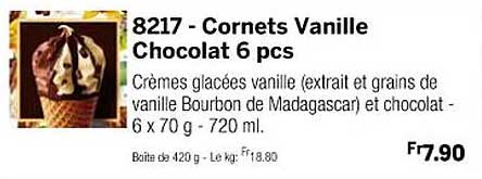 cornets vanille chocolat 6 pcs