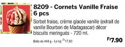 cornets vanille fraise 6 pcs
