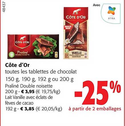 côte d'or toutes les tablettes de chocolat