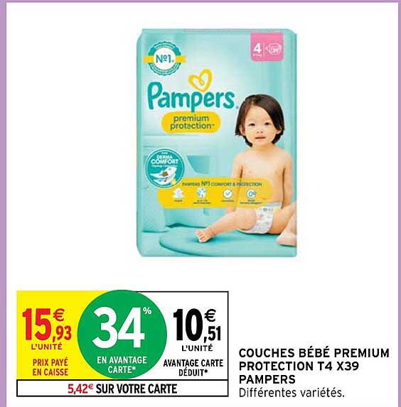 Couches Bébé Premium Protection T4 X39 Pampers