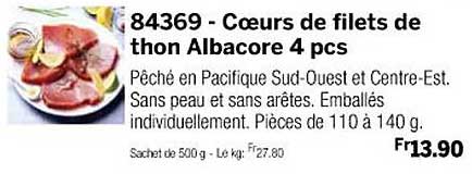 cœurs de filets de thon albacore 4 pcs