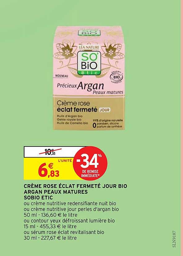 Crème Rose éclat Fermeté Jour Bio Argan Peaux Matures So'bio étic