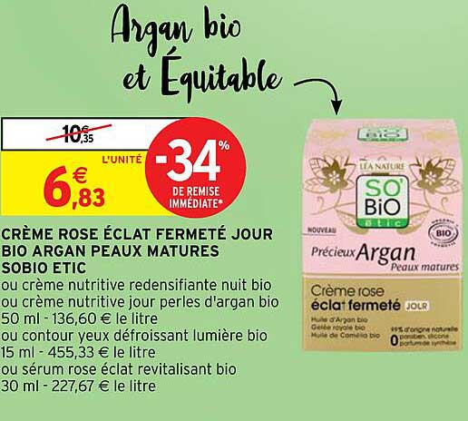 Crème Rosé éclat Fermeté Jour Bio Argan Peaux Matures Sobio Etic