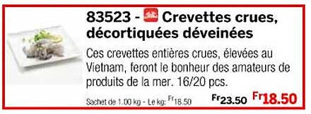 crevettes crues décortiquées déveinées