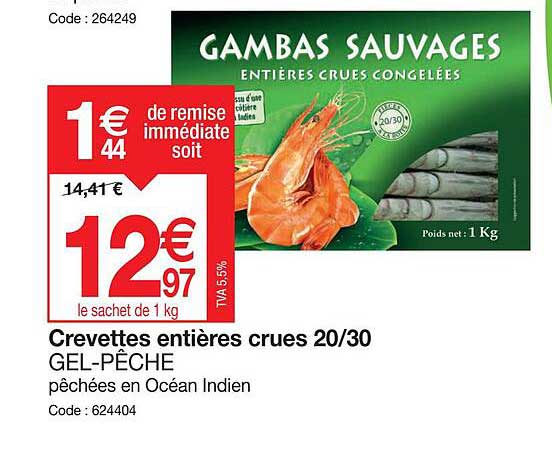 crevettes entières crues 20/30 gel-pêche