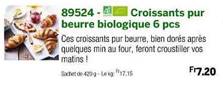 croissants pur beurre biologique 6 pcs