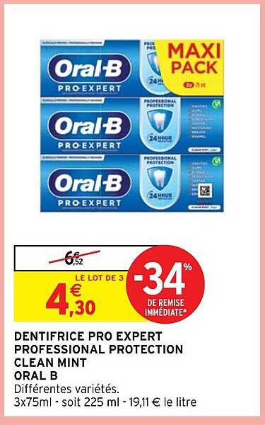 dentifrice pro expert professional protection clean mint oral b
