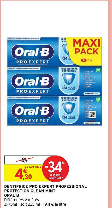 dentifrice pro expert professional protection clean mint oral b