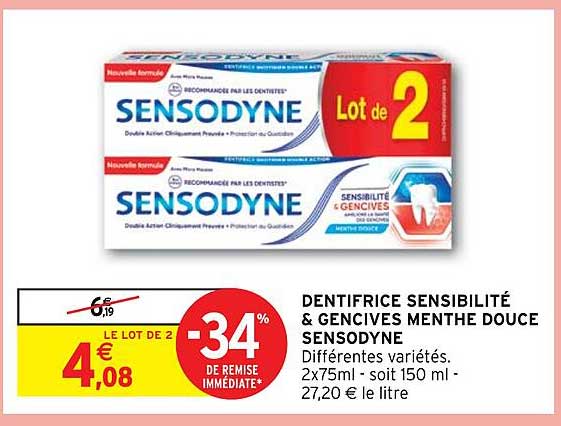dentifrice sensibilité & gencives menthe douce sensodyne