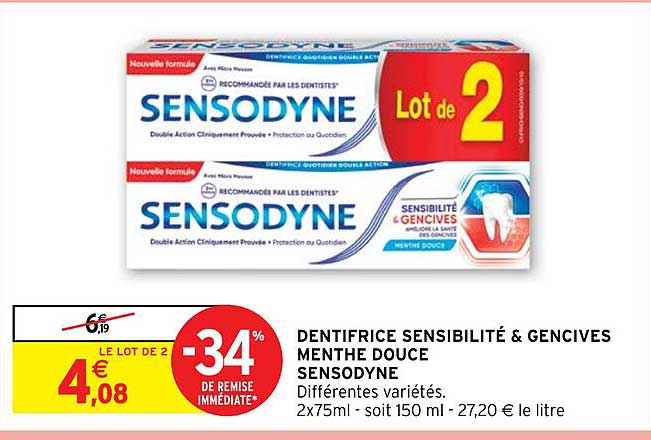 dentifrice sensibilité & gencives menthe douce sensodyne