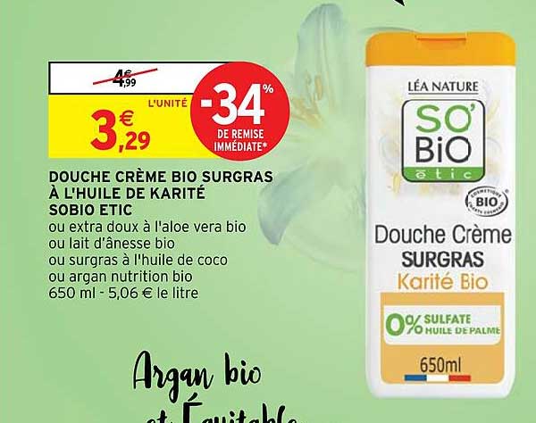 douche crème bio surgras à l'huile de karité so'bio étic léa nature