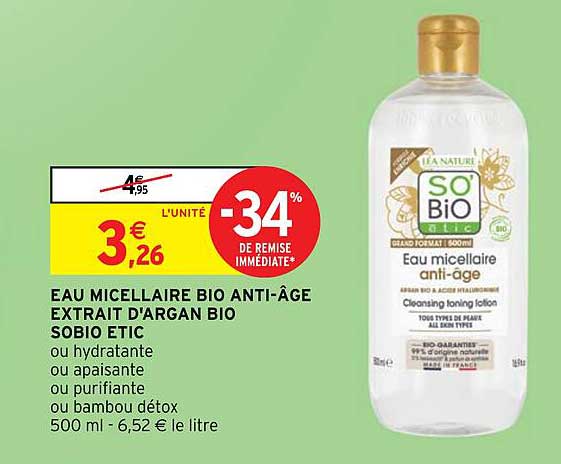 eau micellaire bio anti-âge extrait d'argan bio sobio etic