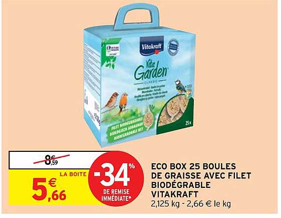 eco box 25 boules de graisse avec filet biodégradable vitakraft