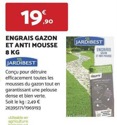 engrais gazon et anti mousse 8 kg jardibest