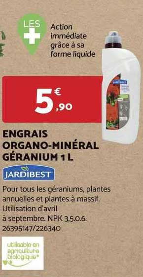engrais organo-minéral géranium 1 l jardibest