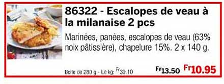 escalopes de veau à la milanaise 2 pcs
