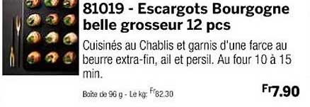 escargots bourgogne belle grosseur 12 pcs