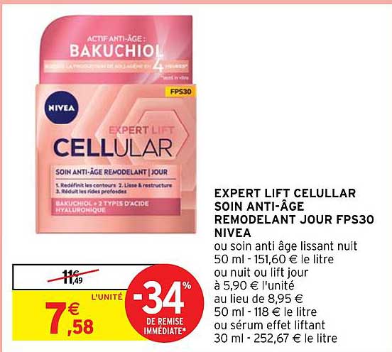 Expert Lifet Celullar Soin Anti-âge Remodelant Jour Fps30 Nivea